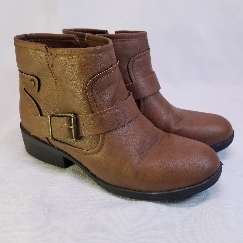 Lexi & Abbie Women's Tan Vegan Leather Ankle Booties Round Toe Size 6